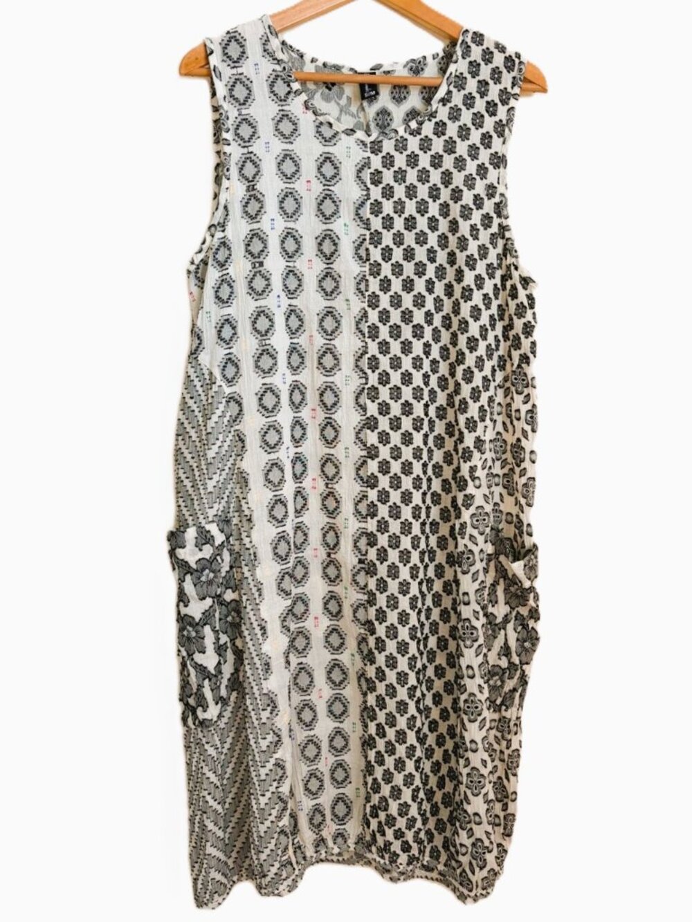 Sacred Threads Lantern Dress S/M Sleeveless Cotton Floral Geometric